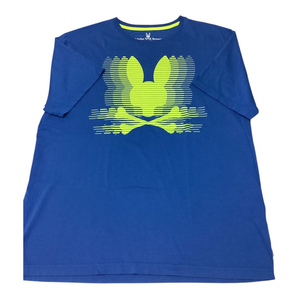 Psycho Bunny Mens Blue Tee with Neon Yellow Graphic size 2XL